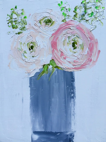 Cream Peonies in Gray Vase painting Emma Bell - Christenberry Collection