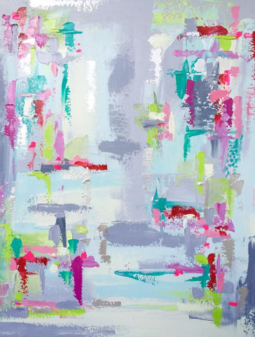 Gray, Lime, Aqua, Pink Abstract painting Emma Bell - Christenberry Collection