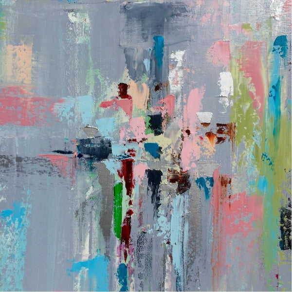 Large Gray Abstract with Metallic Silver painting Emma Bell - Christenberry Collection