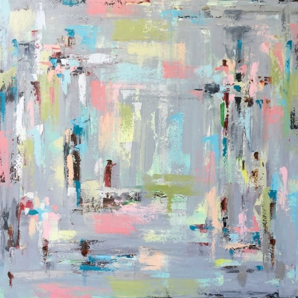 Large Gray Abstract with Metallic Silver painting Emma Bell - Christenberry Collection