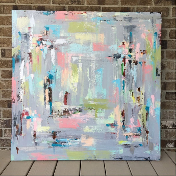 Large Gray Abstract with Metallic Silver painting Emma Bell - Christenberry Collection