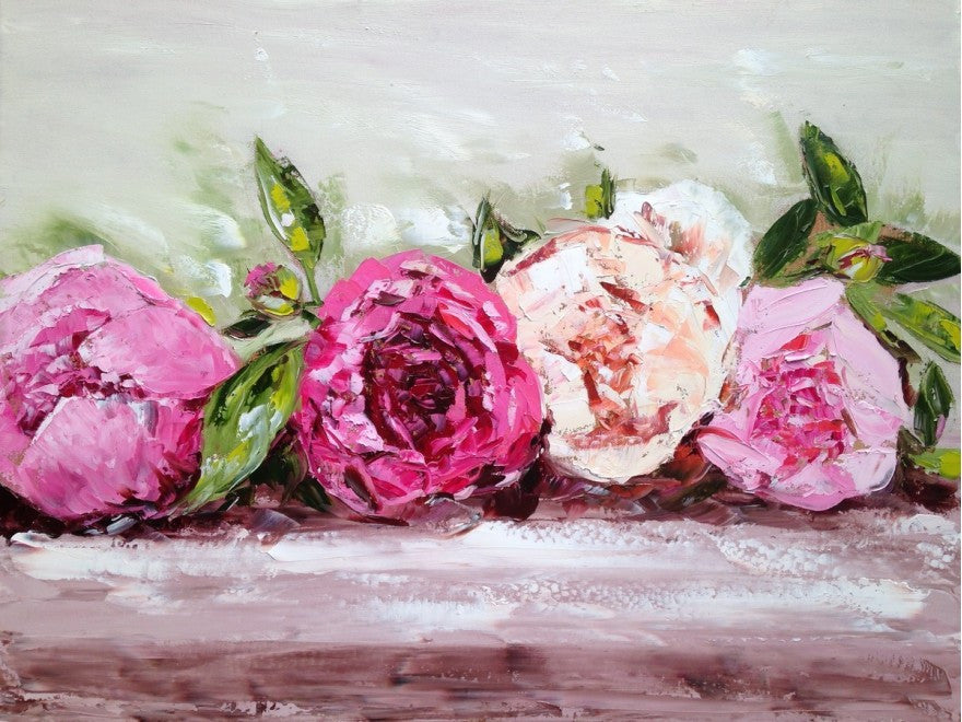 Row of Peonies painting Emma Bell - Christenberry Collection