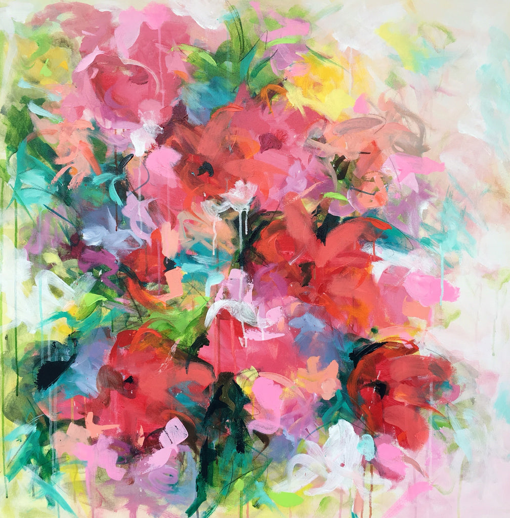 Red Flowers painting Emma Bell - Christenberry Collection