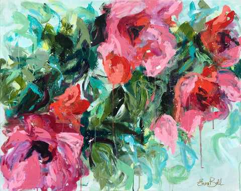 Pink Flowers Abstract painting Emma Bell - Christenberry Collection