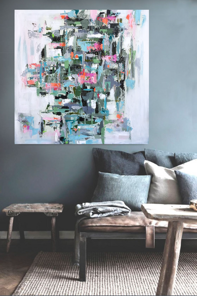 Blue Gray Garden Haze painting Emma Bell - Christenberry Collection