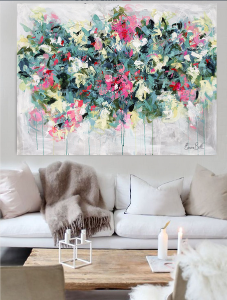 Aqua Pink Floral Flirt painting Emma Bell - Christenberry Collection