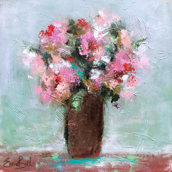 Pink Flowers painting Emma Bell - Christenberry Collection
