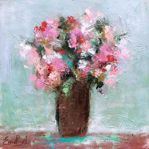 Pink Flowers painting Emma Bell - Christenberry Collection