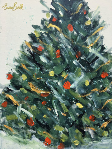 Gold and Red Christmas Tree painting Emma Bell - Christenberry Collection