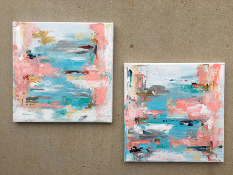 Mini Pink and Blue Seascapes painting Emma Bell - Christenberry Collection