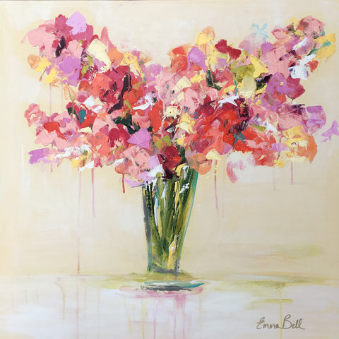 Vase of Sweet Peas painting Emma Bell - Christenberry Collection