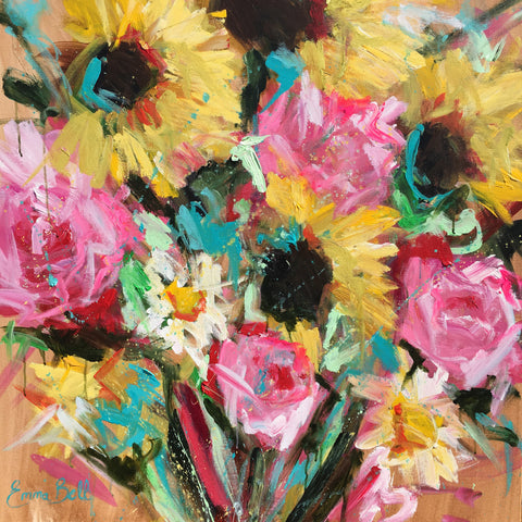 Sunflower, Peony, and Daisy Frenzie painting Emma Bell - Christenberry Collection