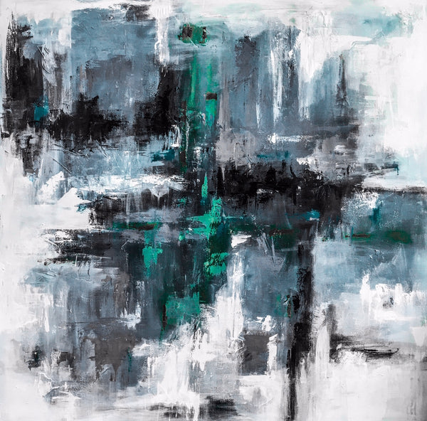 Aqua Blue Gray Mist painting Emma Bell - Christenberry Collection