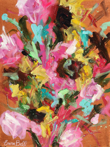 Bunch of Peonies and Sunflowers painting Emma Bell - Christenberry Collection