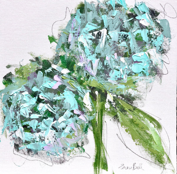 Aqua hydrangeas II painting Emma Bell - Christenberry Collection