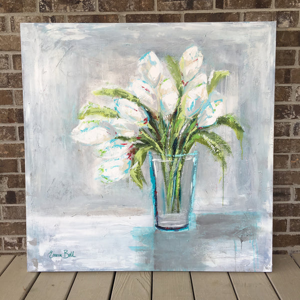 Vase of White Tulips painting Emma Bell - Christenberry Collection