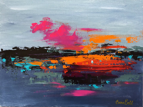 Orange and Pink Landscape painting Emma Bell - Christenberry Collection