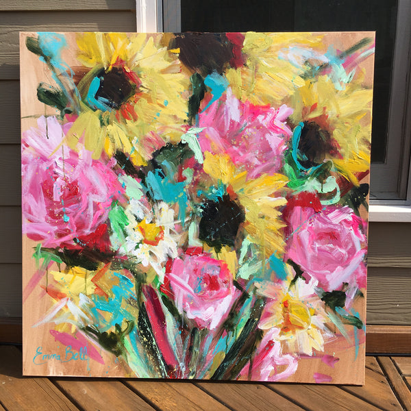 Sunflower, Peony, and Daisy Frenzie painting Emma Bell - Christenberry Collection