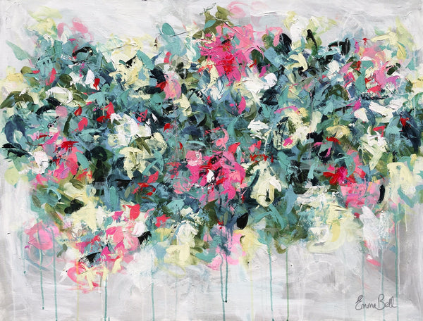 Aqua Pink Floral Flirt painting Emma Bell - Christenberry Collection