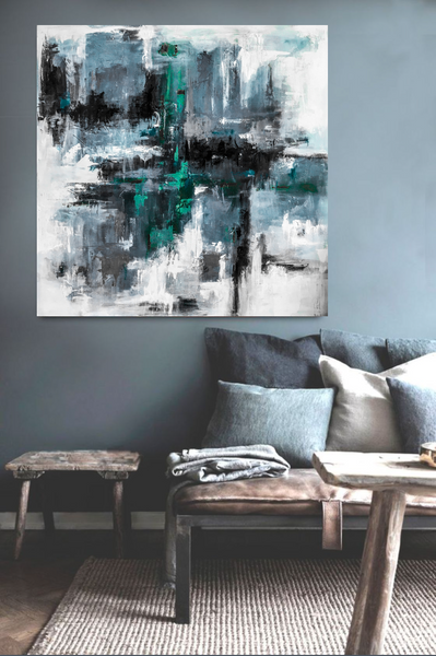 Aqua Blue Gray Mist painting Emma Bell - Christenberry Collection