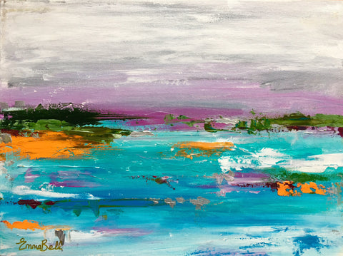 Purple and Orange Landscape painting Emma Bell - Christenberry Collection