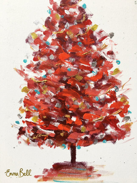Red Christmas Tree painting Emma Bell - Christenberry Collection