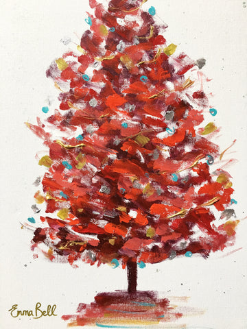 Red Christmas Tree painting Emma Bell - Christenberry Collection