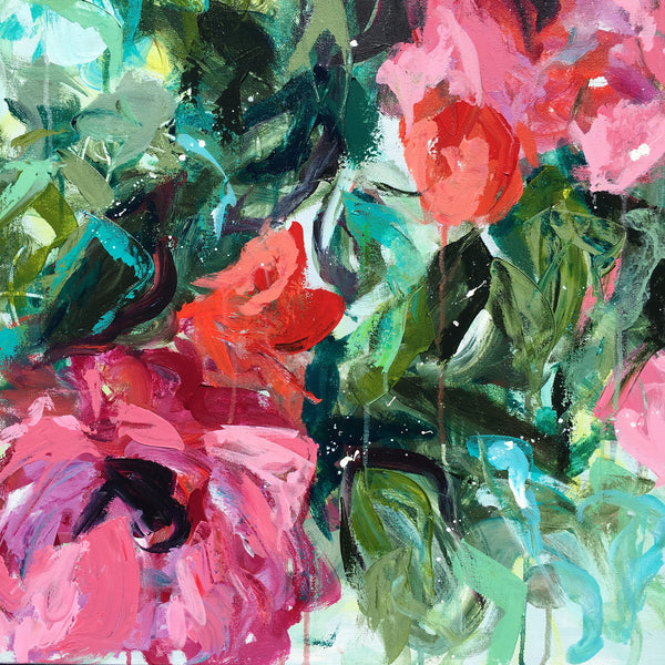 Pink Flowers Abstract painting Emma Bell - Christenberry Collection
