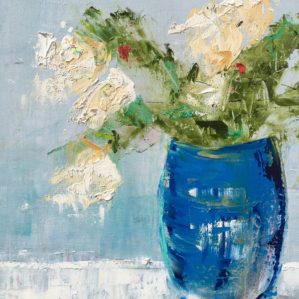 Tulips in a Blue Vase painting Emma Bell - Christenberry Collection