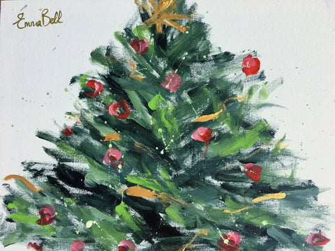Gold and Red Christmas Tree 2 painting Emma Bell - Christenberry Collection