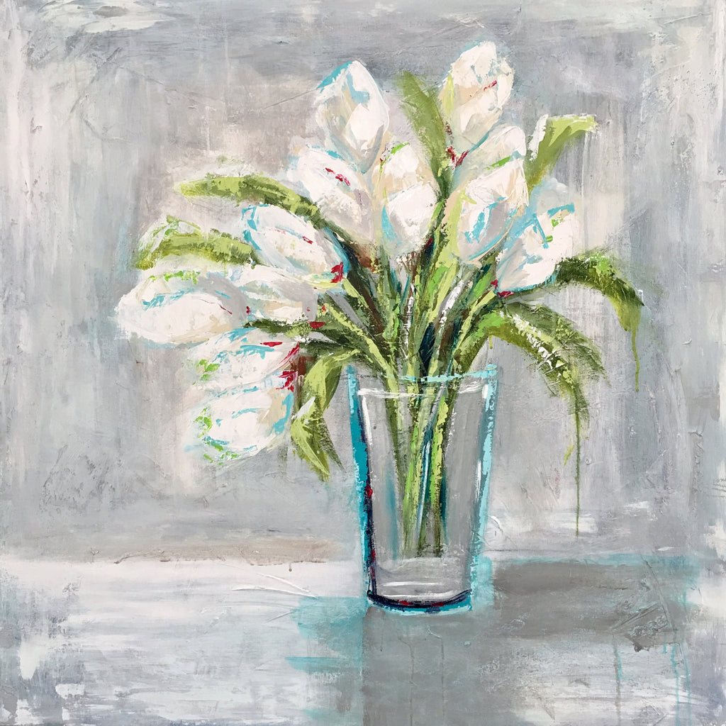 Vase of White Tulips painting Emma Bell - Christenberry Collection