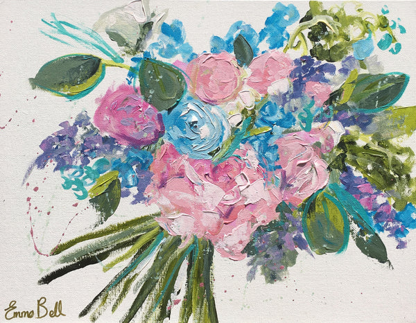 Mini Pink and Blue Bouquet I painting Emma Bell - Christenberry Collection