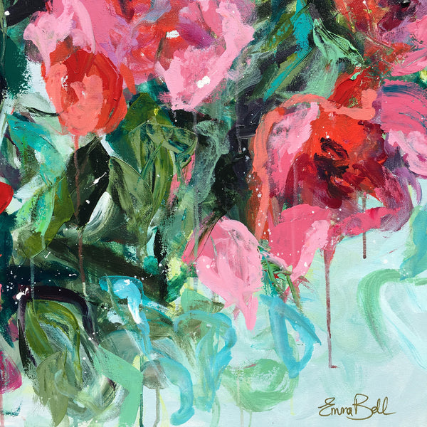 Pink Flowers Abstract painting Emma Bell - Christenberry Collection