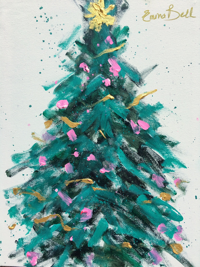 Teal and Pink Christmas Tree painting Emma Bell - Christenberry Collection