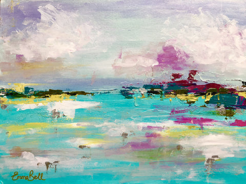 Teal and Purple Landscape painting Emma Bell - Christenberry Collection