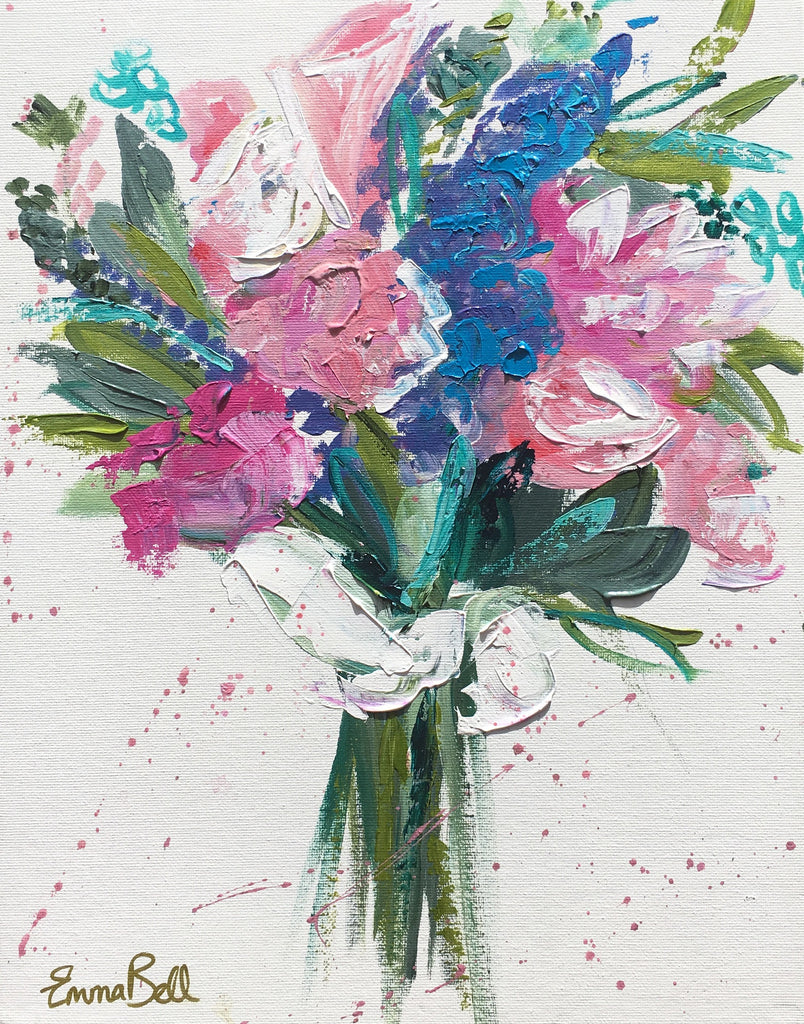 Mini Pink and Blue Bouquet II painting Emma Bell - Christenberry Collection