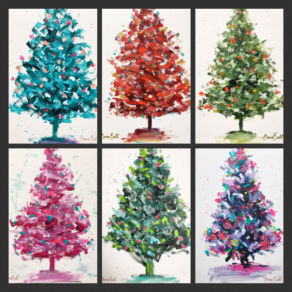 Red Christmas Tree painting Emma Bell - Christenberry Collection