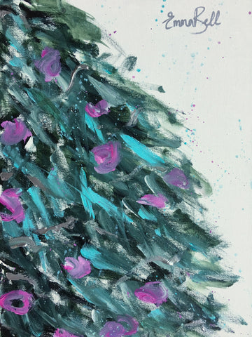 Blues and Purples Christmas Tree painting Emma Bell - Christenberry Collection