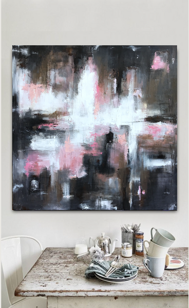 Charcoal Pink Haze painting Emma Bell - Christenberry Collection