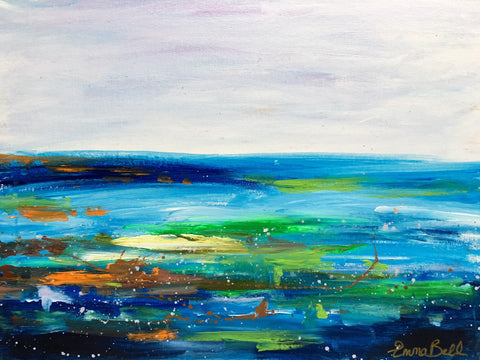 Blue and Green Landscape painting Emma Bell - Christenberry Collection