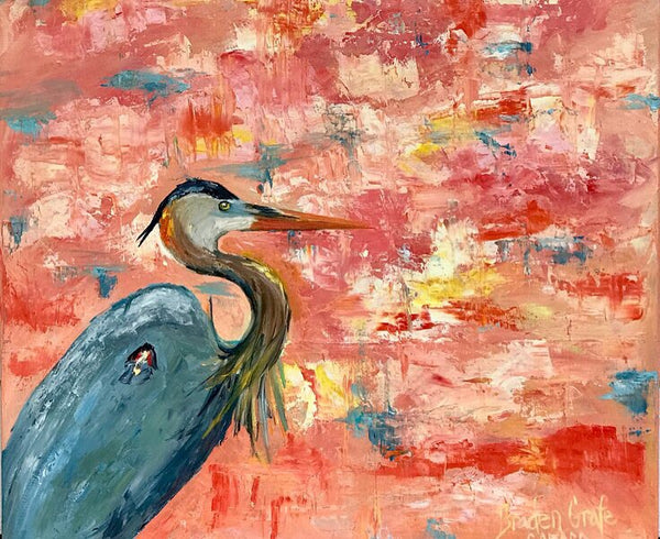 Great Blue on Orange painting Braden Grafe - Christenberry Collection