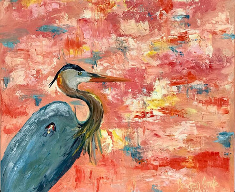 Great Blue on Orange painting Braden Grafe - Christenberry Collection