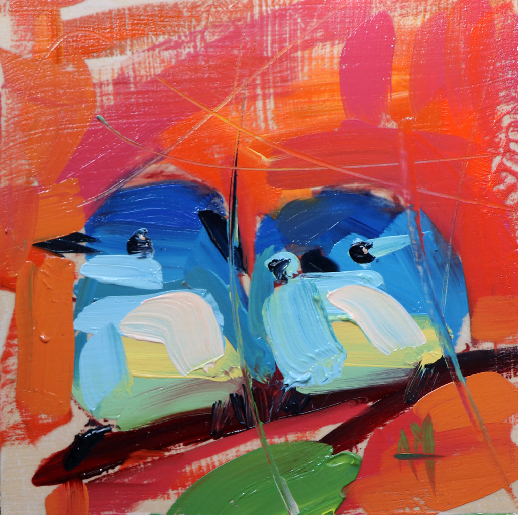 Two Mountain Birds No. 10 painting Angela Moulton - Christenberry Collection