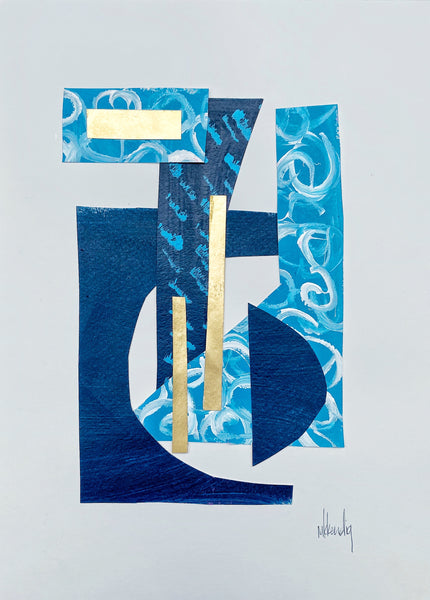 Blue Collage IV painting Mary Kathryn Kendig - Christenberry Collection