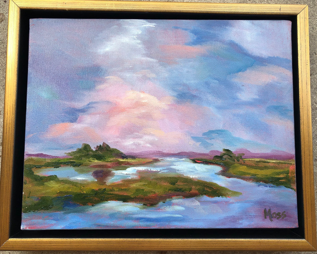 Framed marshland painting Jenny Moss - Christenberry Collection