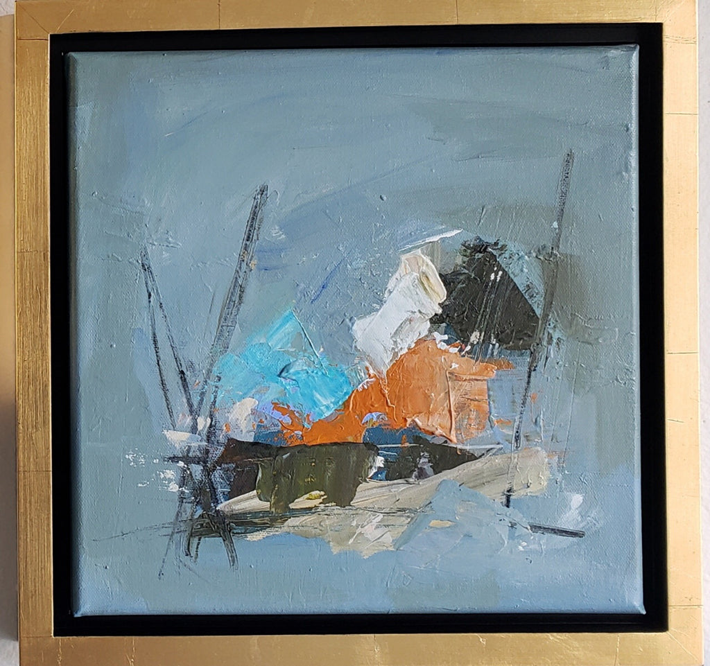 Orange and Blue abstract framed painting Kym De Los Reyes - Christenberry Collection