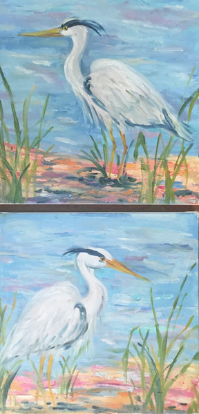 Heron 1 and 2 painting Jenny Moss - Christenberry Collection