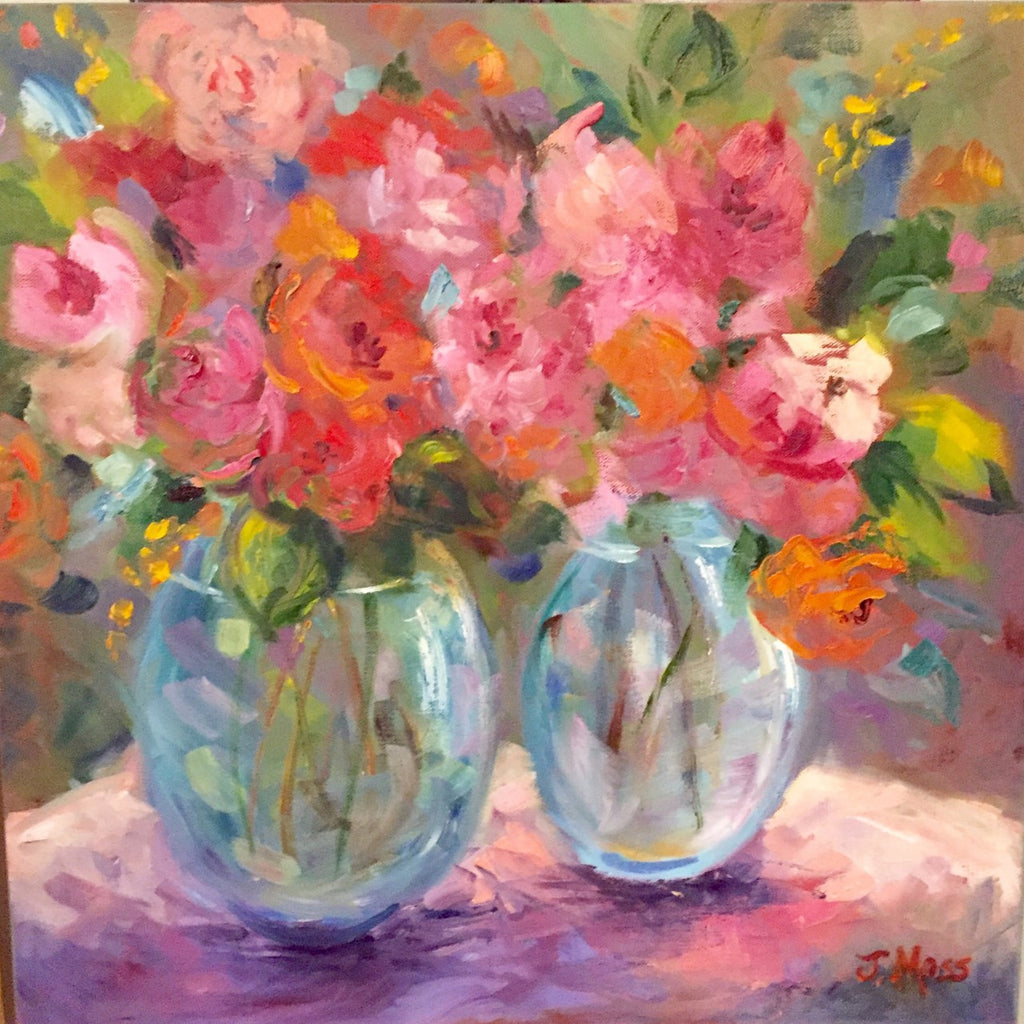Original Oil Still Life- Pink and Orange painting Jenny Moss - Christenberry Collection