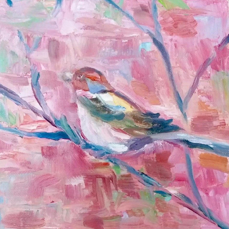 Pink Carolina Bird painting Jenny Moss - Christenberry Collection