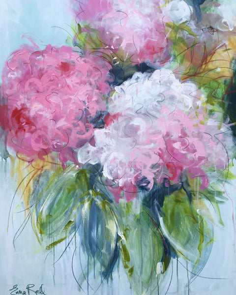 Pink Hydrangeas painting Emma Bell - Christenberry Collection